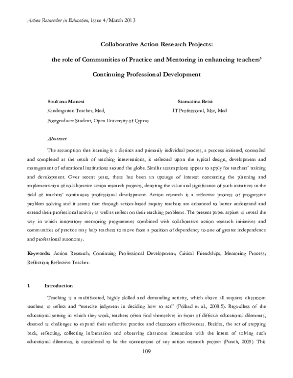 (PDF) Collaborative Action Research Projects: the role of Communities ...