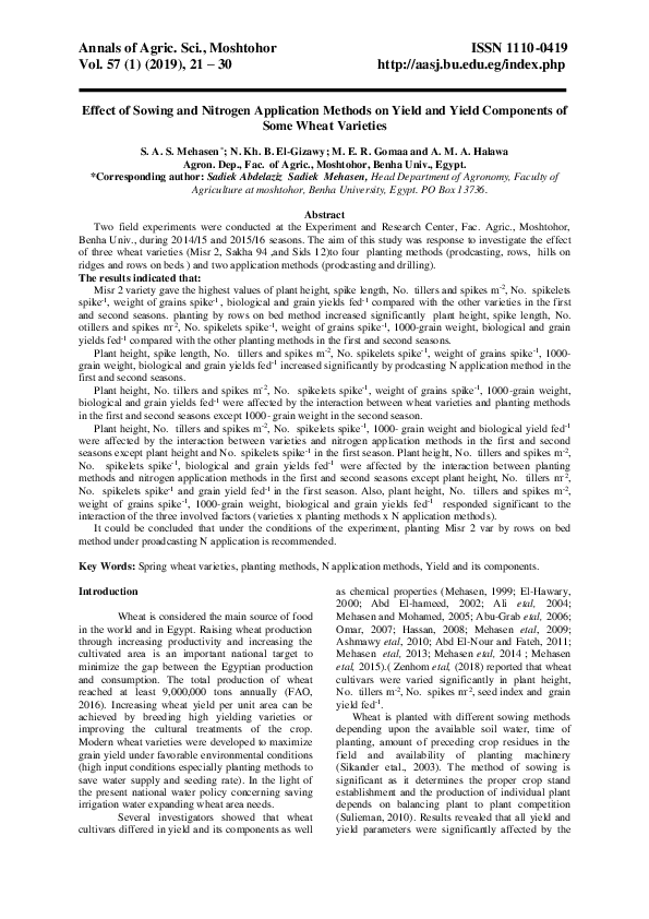 (PDF) Effect of Sowing and Nitrogen Application Methods on Yield and ...