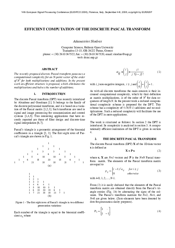 (PDF) Efficient computation of the discrete Pascal transform