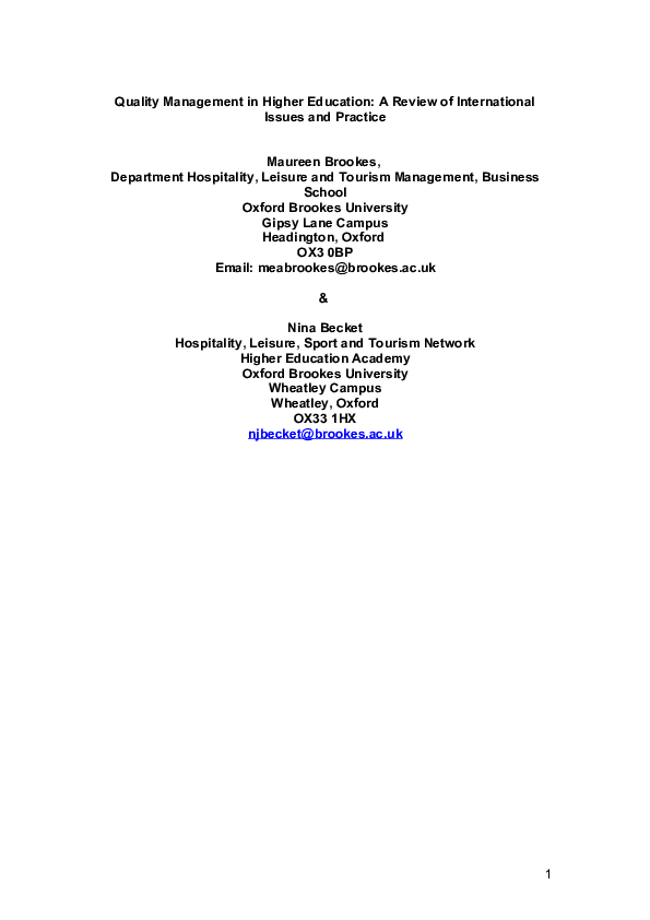 (DOC) Quality Management in Higher Education A Review of International ...