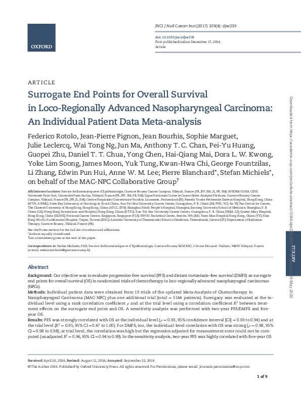 (PDF) Surrogate endpoints for overall survival in locally advanced head ...