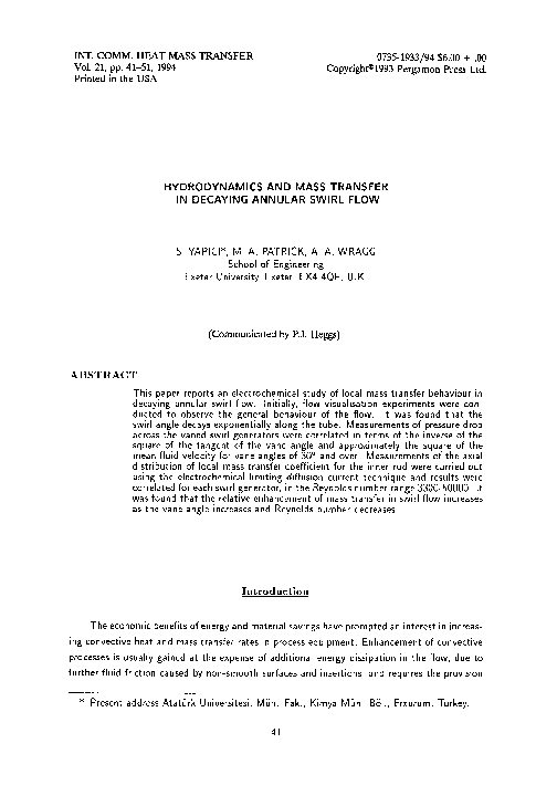 (PDF) Hydrodynamics and mass transfer in decaying annular swirl flow