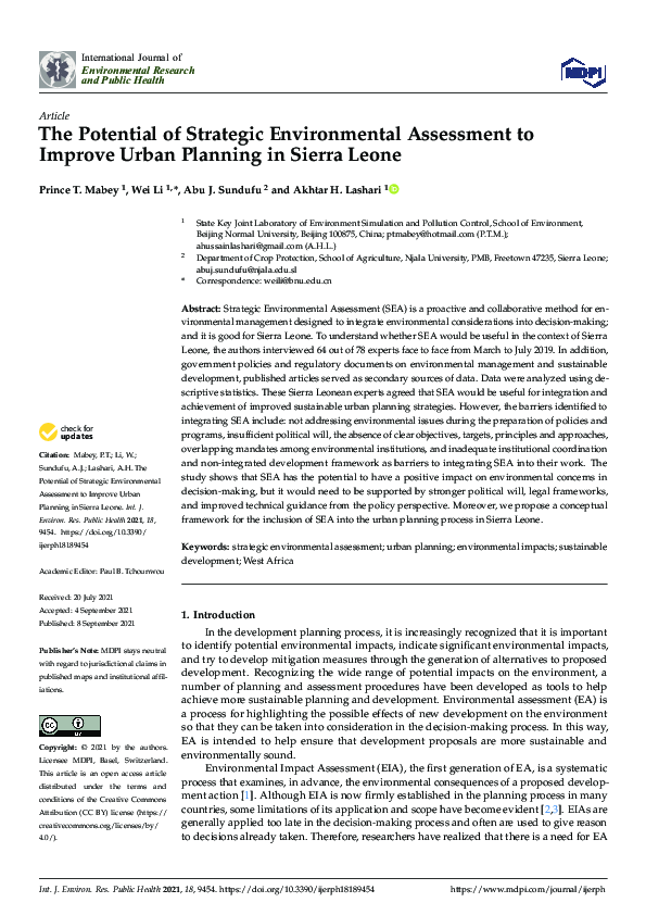 (PDF) The Potential of Strategic Environmental Assessment to Improve ...