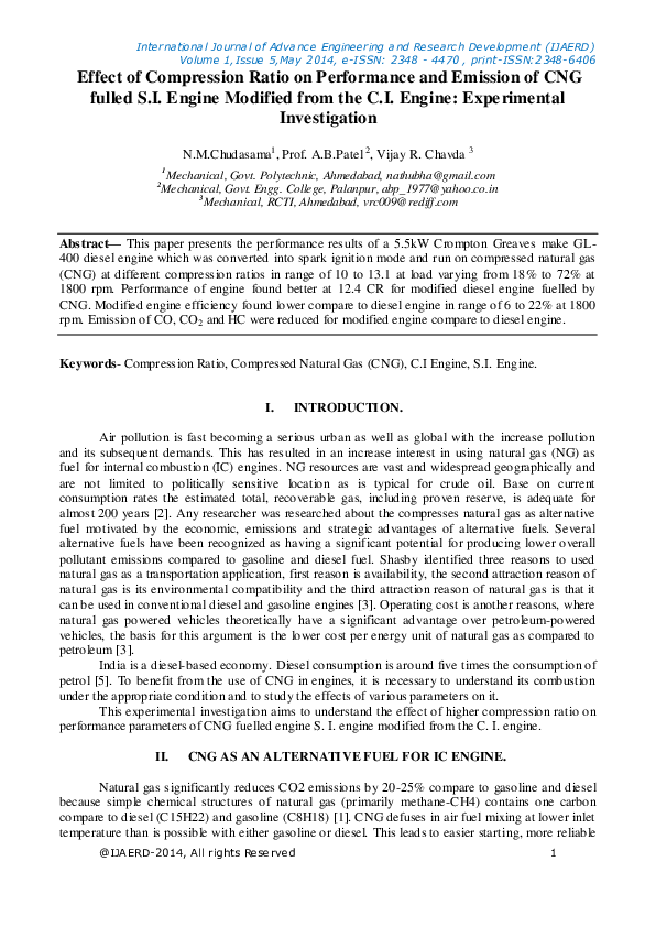 (PDF) Effect of Compression Ratio on Performance and Emission ...