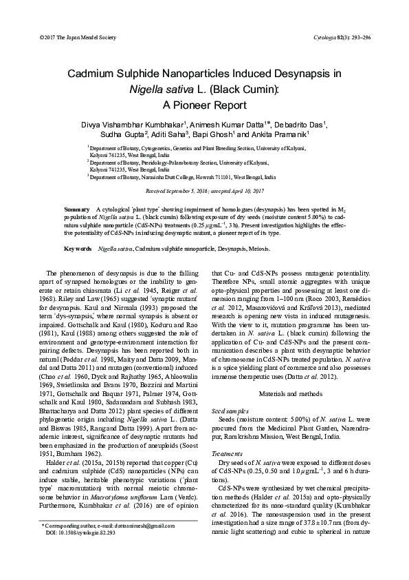 (PDF) Cadmium Sulphide Nanoparticles Induced Desynapsis in Nigella ...