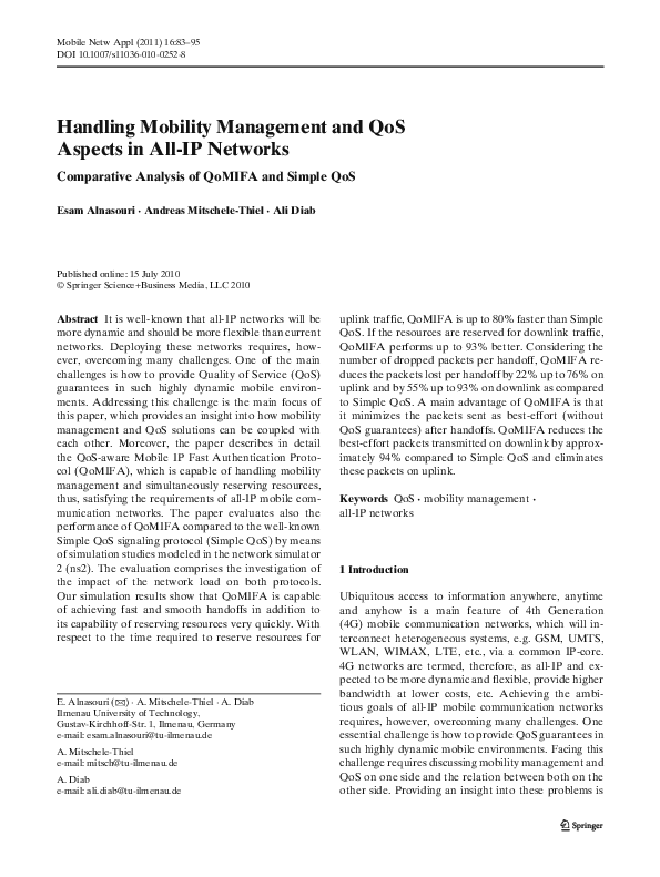 (PDF) Handling Mobility Management and QoS Aspects in All-IP Networks ...
