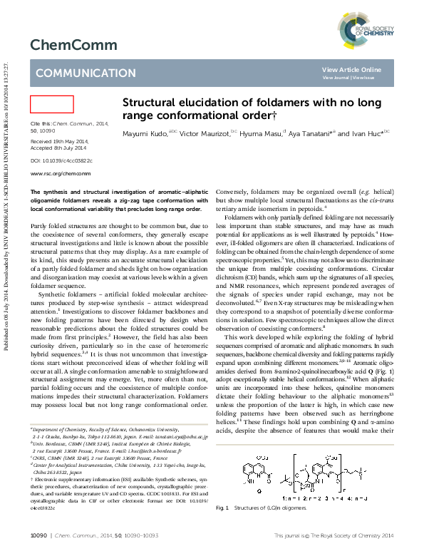 (PDF) Structural elucidation of foldamers with no long range ...