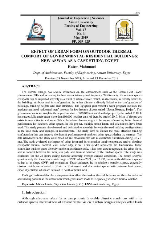 (PDF) Effect of Urban Form on Outdoor Thermal Comfort of Governmental ...