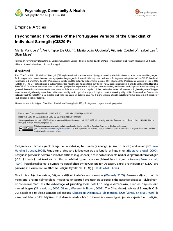 (PDF) Psychometric Properties of a Portuguese Version of the Subjective ...