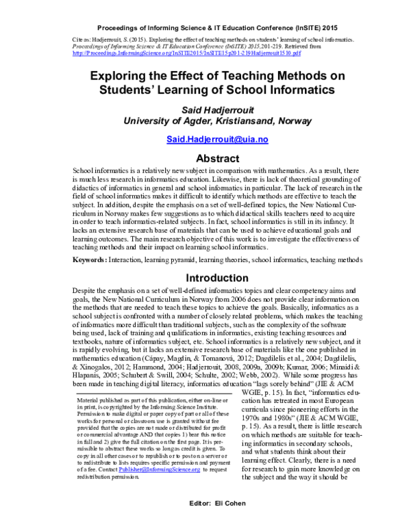 (PDF) Exploring the Effect of Teaching Methods on Students’ Learning of ...