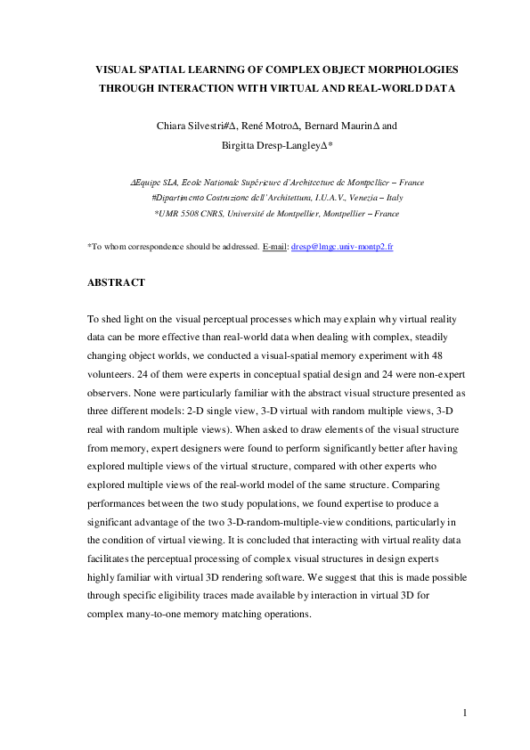 (PDF) Visual spatial learning of complex object morphologies through ...