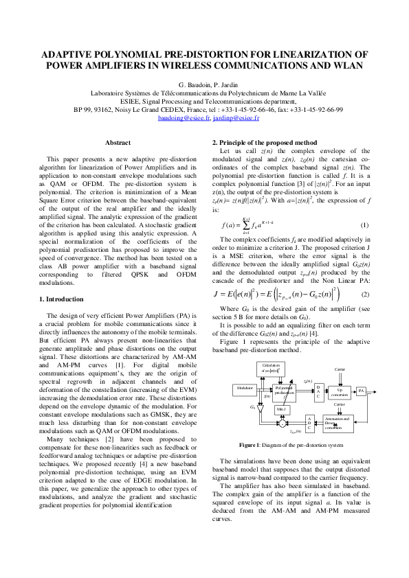 (PDF) Adaptive polynomial predistortion for linearization of power