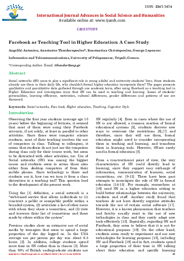 (PDF) Facebook as Teaching Tool in Higher Education: A Case Study