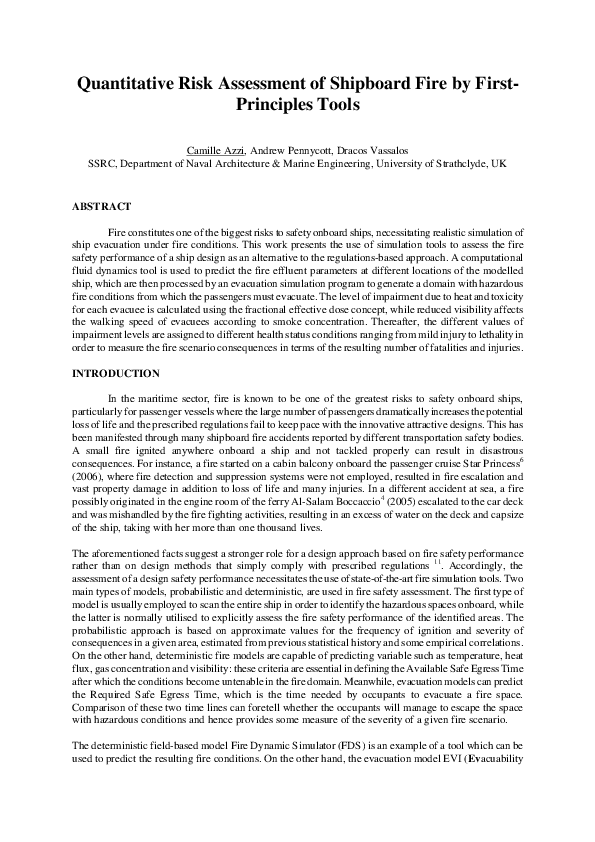 (PDF) Quantitative risk assessment of shipboard fire by first ...
