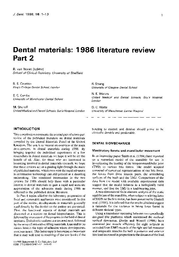 (PDF) Dental materials: 1986 literature review part 2