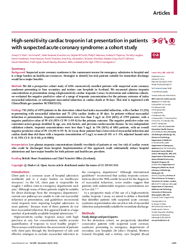 (PDF) High-sensitivity cardiac troponin I at presentation in patients ...