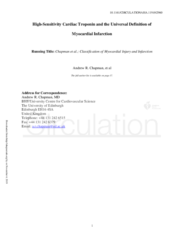 (PDF) High-Sensitivity Cardiac Troponin and the Universal Definition of ...