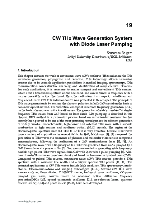 (PDF) CW THz Wave Generation System with Diode Laser Pumping