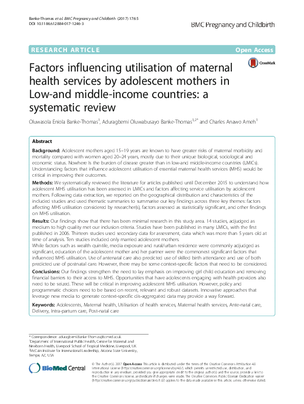 (PDF) Factors influencing utilisation of maternal health services by ...