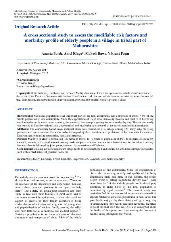 (PDF) A cross sectional study to assess the modifiable risk factors and ...