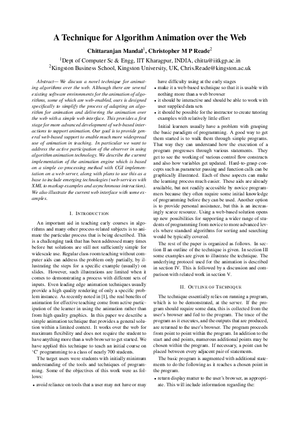 (PDF) A technique for algorithm animation over the web