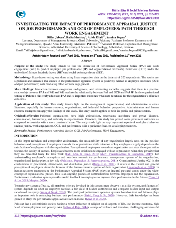 (PDF) Investigating the Impact of Performance Appraisal Justice on Job ...