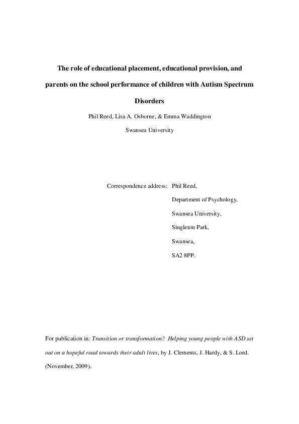 (PDF) The role of educational placement, educational provision, and