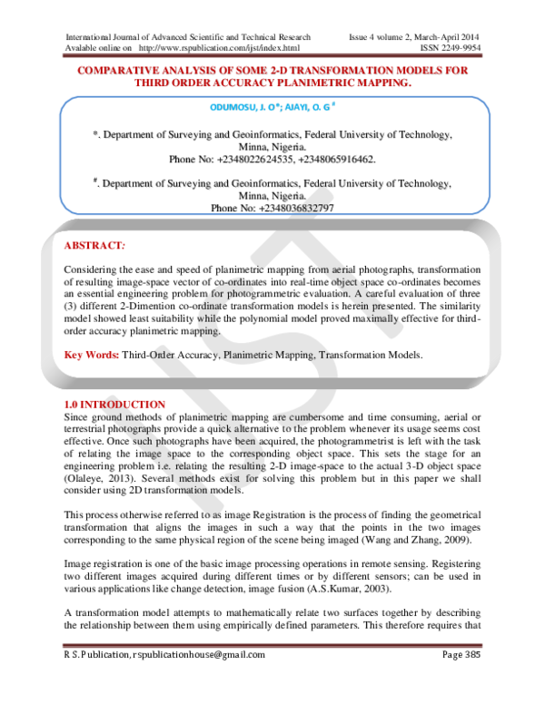 (PDF) Comparative Analysis of Some 2D Transformation Models for 3rd ...
