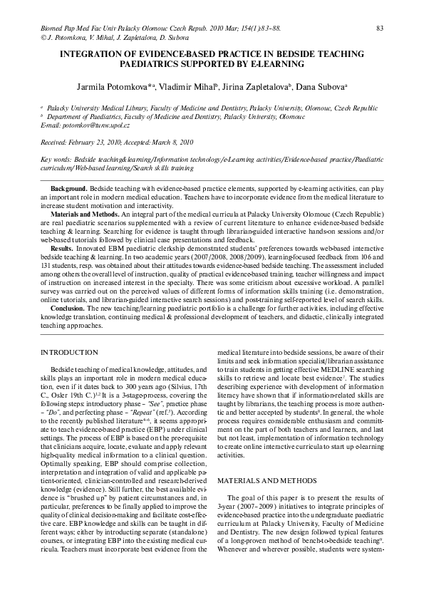 (PDF) Integration of evidencebased practice in bedside teaching paediatrics supported by e