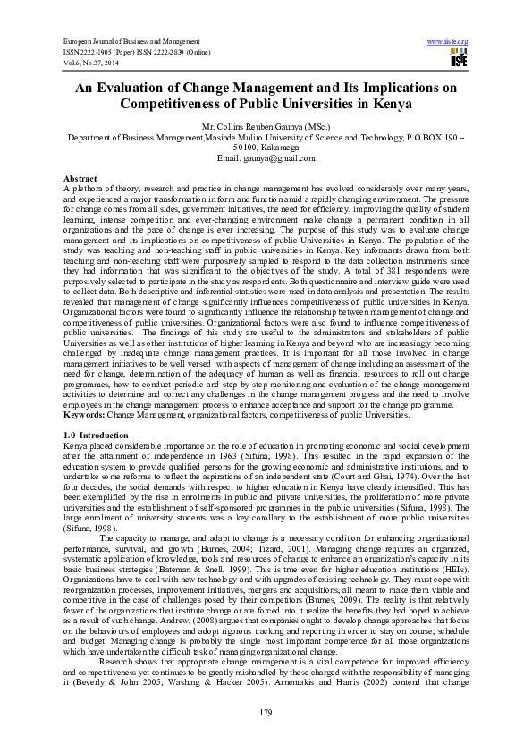 (PDF) An Evaluation of Change Management and Its Implications on ...