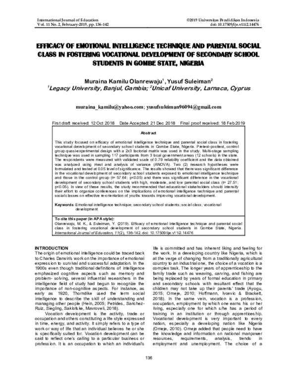 (PDF) Efficacy of Emotional Intelligence Technique and Parental Social ...