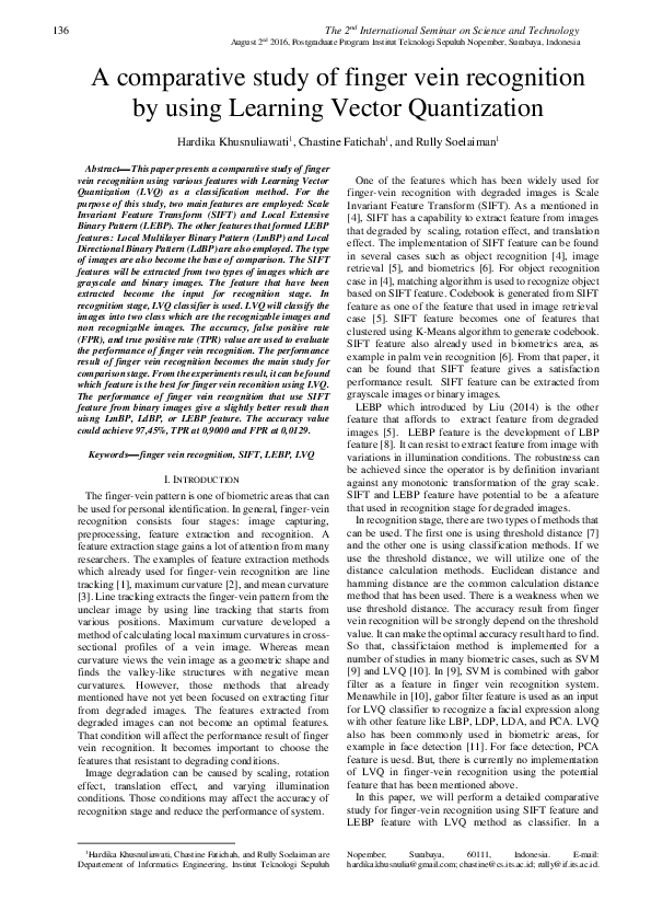 (PDF) A comparative study of finger vein recognition by using Learning ...