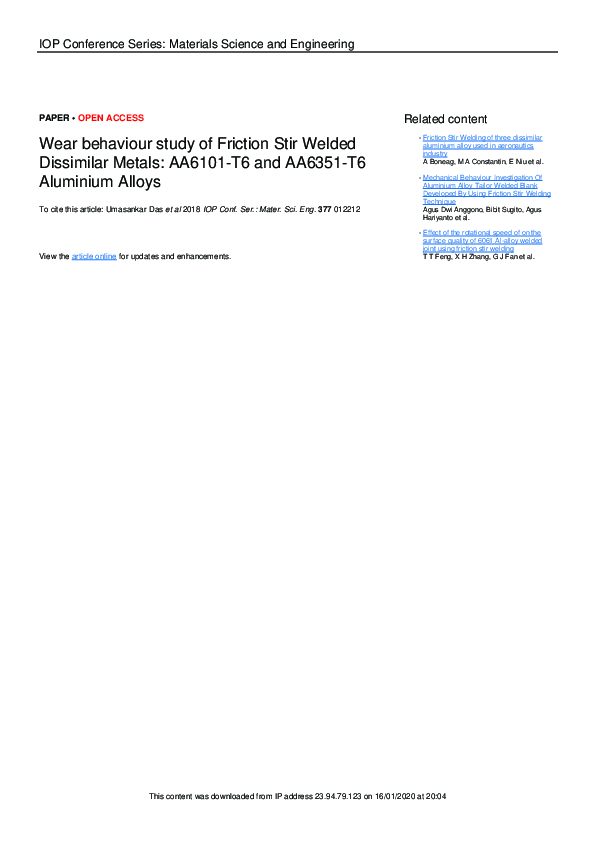 (PDF) Wear behaviour study of Friction Stir Welded Dissimilar Metals ...