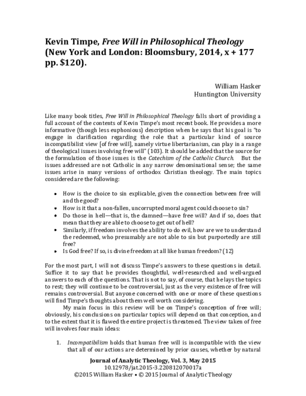 (PDF) Kevin Timpe, Free Will in Philosophical Theology