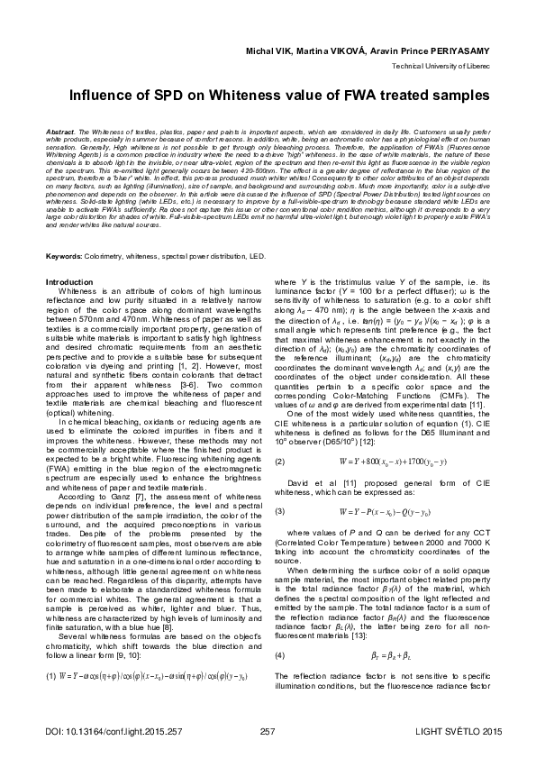 (PDF) Influence of SPD on Whiteness value of FWA treated samples
