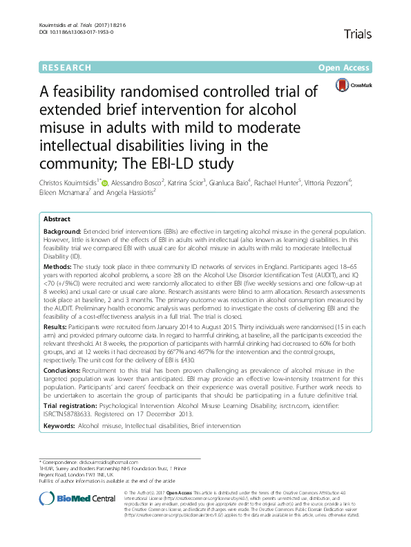 (PDF) A feasibility randomised controlled trial of extended brief ...