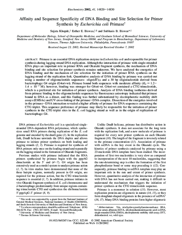 (PDF) Affinity and Sequence Specificity of DNA Binding and Site ...