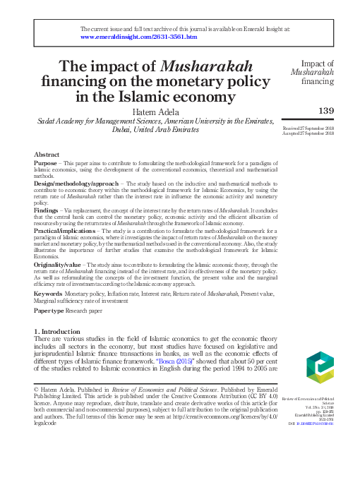 (PDF) The impact of Musharakah financing on the monetary policy in the ...
