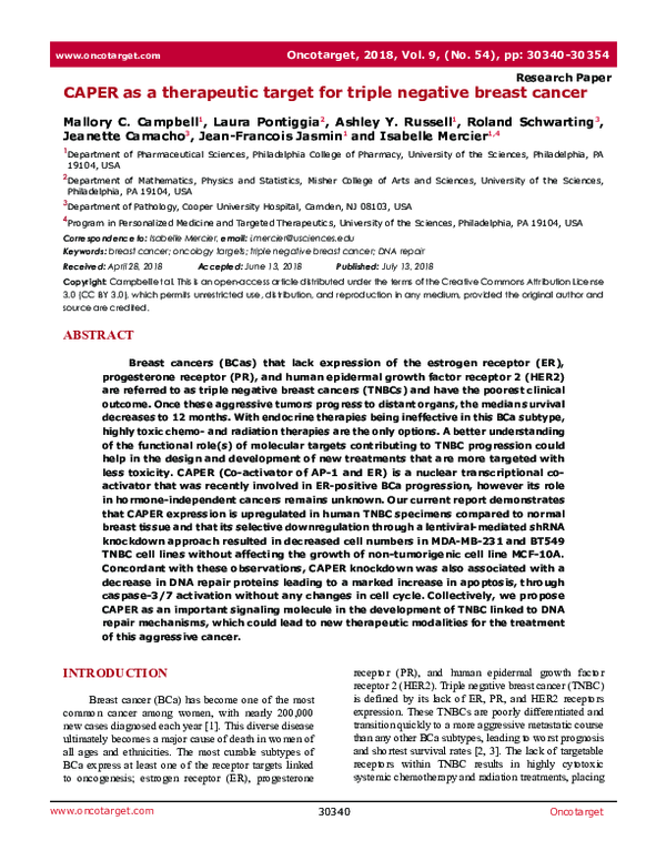 (PDF) CAPER as a therapeutic target for triple negative breast cancer