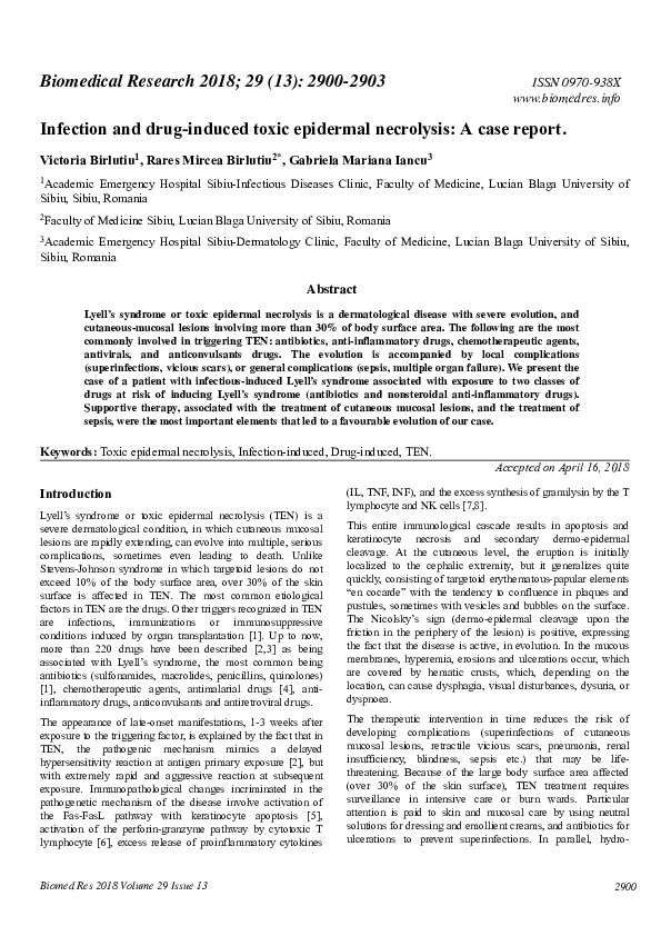 (PDF) Infection and druginduced toxic epidermal necrolysis A case