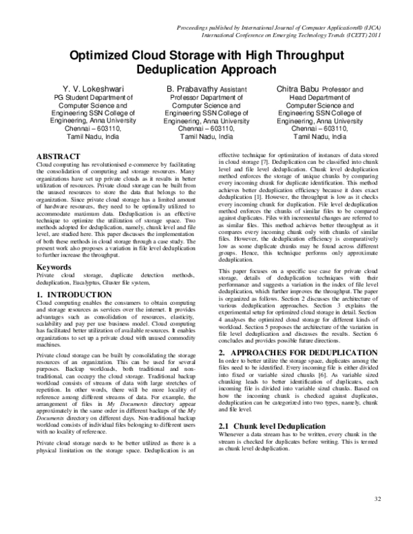 (PDF) Optimized Cloud Storage with High Throughput Deduplication Approach
