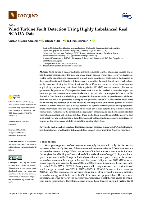 (PDF) Wind Turbine Fault Detection Using Highly Imbalanced Real SCADA Data