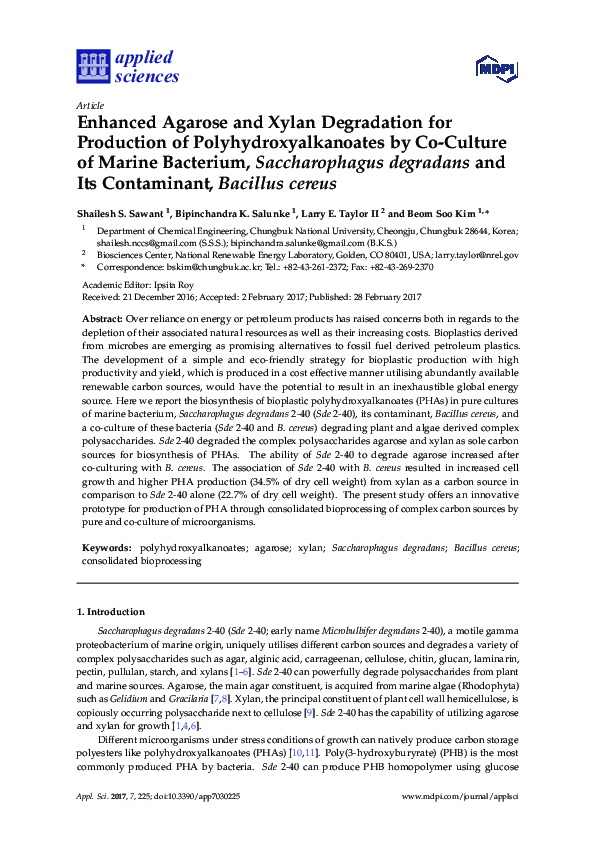 (PDF) Enhanced Agarose and Xylan Degradation for Production of ...