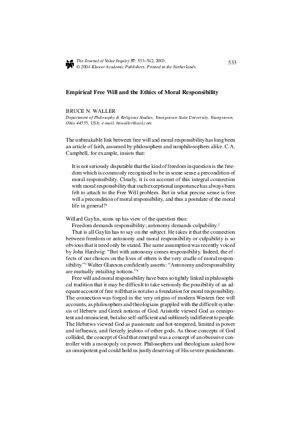 (PDF) Empirical Free Will and the Ethics of Moral Responsibility