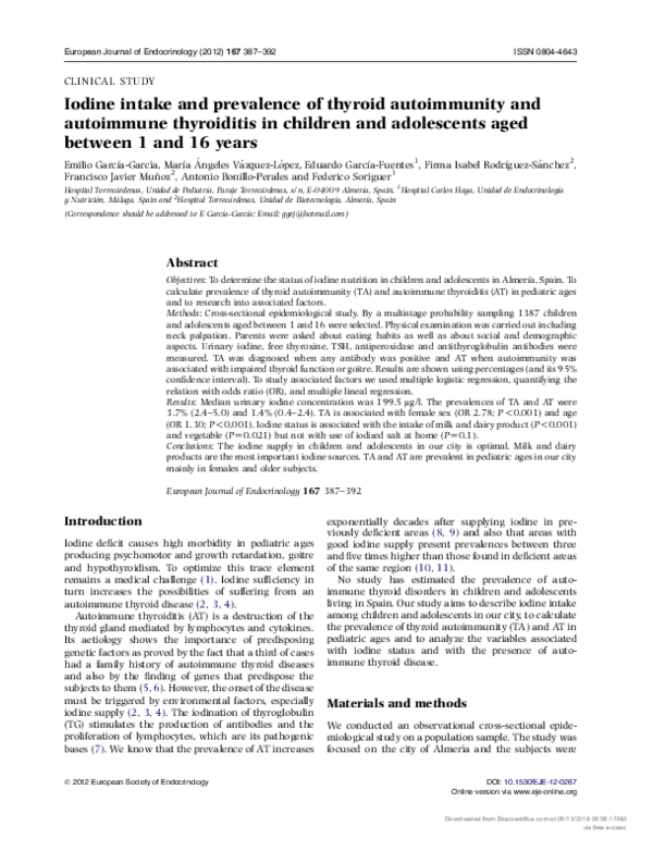 (PDF) Iodine intake and prevalence of thyroid autoimmunity and ...
