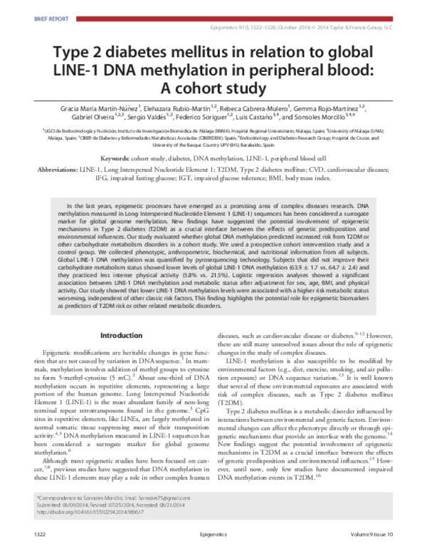 (PDF) Type 2 diabetes mellitus in relation to global LINE-1 DNA ...