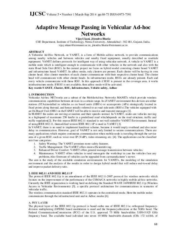 (PDF) Adaptive Message Passing in Vehicular Ad-hoc Networks