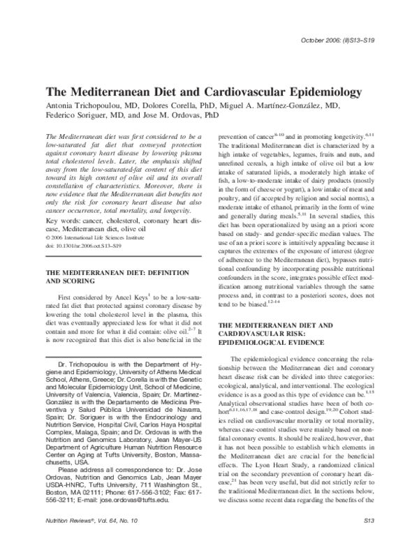 (PDF) The Mediterranean Diet and Cardiovascular Epidemiology
