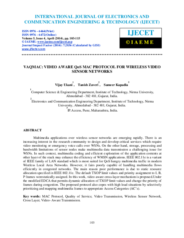 (PDF) VAQMAC- VIDEO AWARE QoS MAC PROTOCOL FOR WIRELESS MULTIMEDIA ...