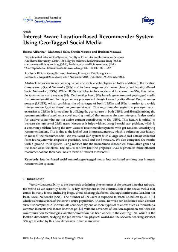 (PDF) Interest Aware Location-Based Recommender System Using Geo-Tagged ...
